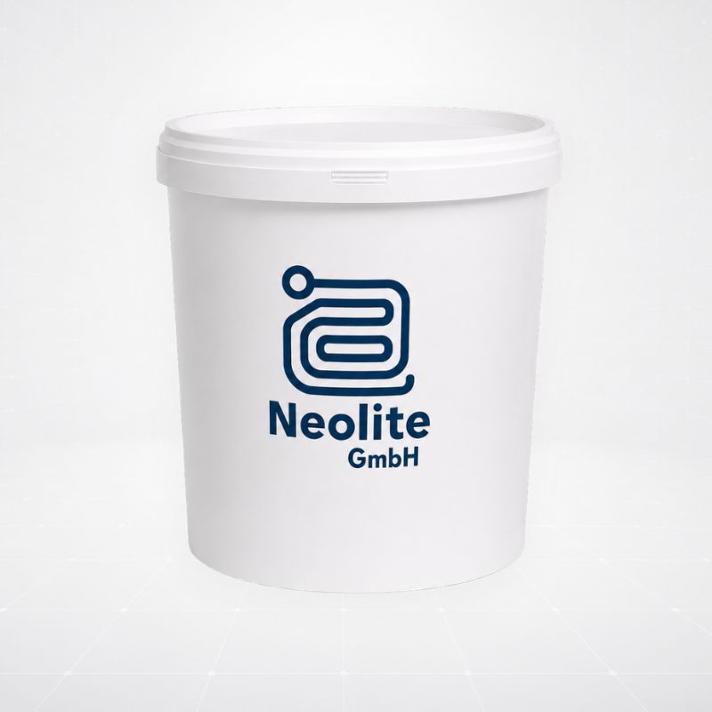 Anrühreimer aus dem Neolite Starterset, weißer Kunststoffeimer mit Neolite-Logo