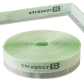 Strasser RDS Randdämmstreifen 50 × 5 mm, 20-m-Rolle mit Selbstklebefuß, oben ein abgewinkelter Streifen