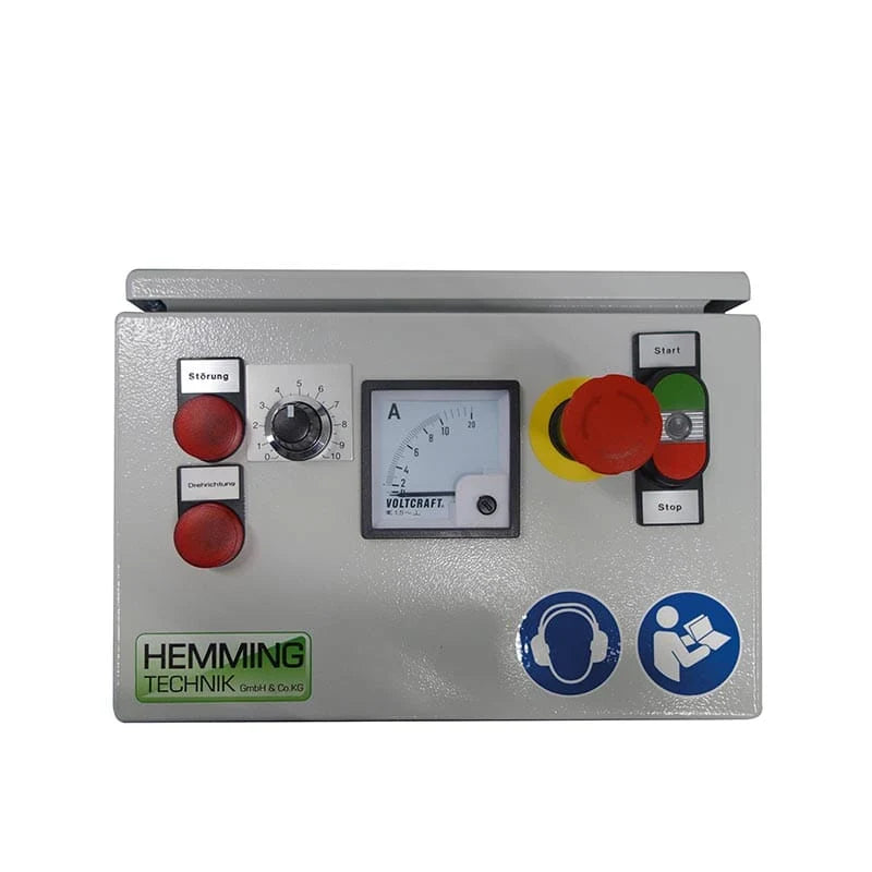 HE120 Automatic Portable Bedienfeld: Amperemeter, Drehregler, Not-Aus sowie Start- und Stopptaste