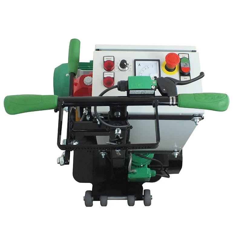 HE120 Automatic Portable aus Bedienersicht: Handgriffe, Schaltkasten und Amperemeter von oben