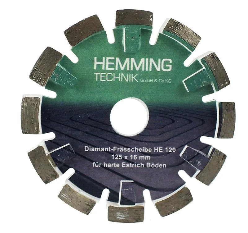HE120 Diamantfrässcheibe 125 × 16 mm mit 12 T-Segmenten, Frontansicht freigestellt