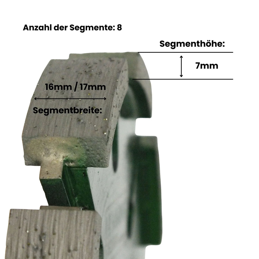 HE120 Super Premium 125 × 17 mm: 8 Segmente, Segmenthöhe 7 mm, Segmentbreite 16/17 mm