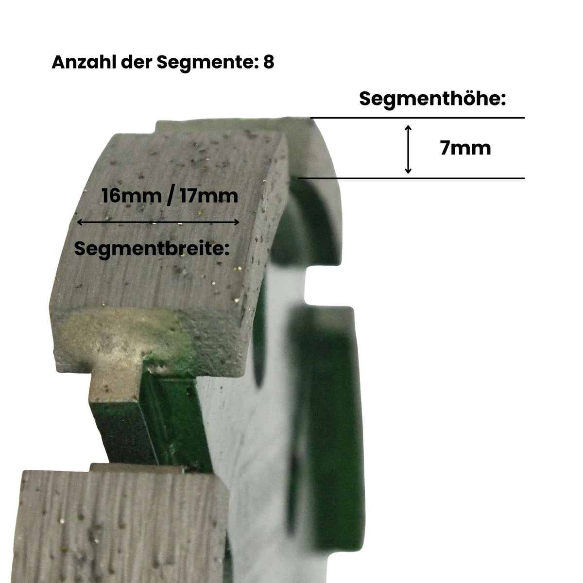 HE120 Super Premium 125 × 17 mm: 8 Segmente, Segmenthöhe 7 mm, Segmentbreite 16/17 mm