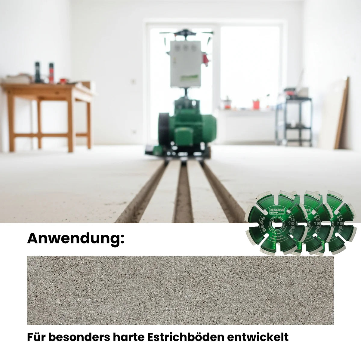 HE120 Super Premium 125 × 17 mm, Infografik zur Anwendung: für besonders harte Estrichböden