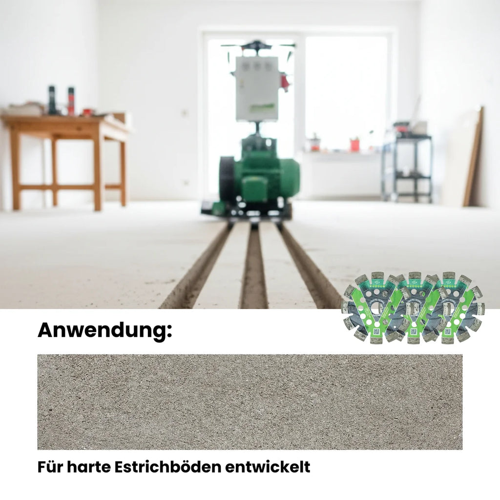 HE120 Supreme-V Frässcheibe, Infografik zur Anwendung: für harte Estrichböden entwickelt