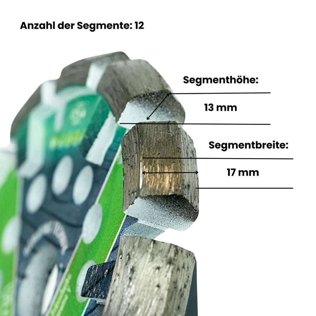 HE120 Supreme-V 130 × 17 mm: Segmenthöhe 13 mm, Segmentbreite 17 mm, 12 Diamantsegmente