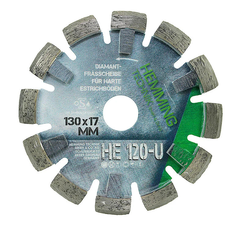 Hemming HE120-U Diamantfrässcheibe 130 × 17 mm mit U-Segmenten für harte Estriche, Frontansicht