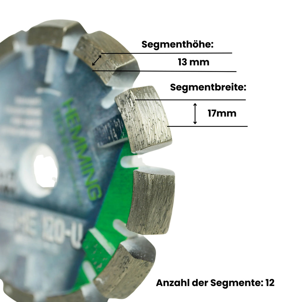 HE120-U Frässcheibe 130 × 17 mm: Segmenthöhe 13 mm, Segmentbreite 17 mm, 12 Segmente